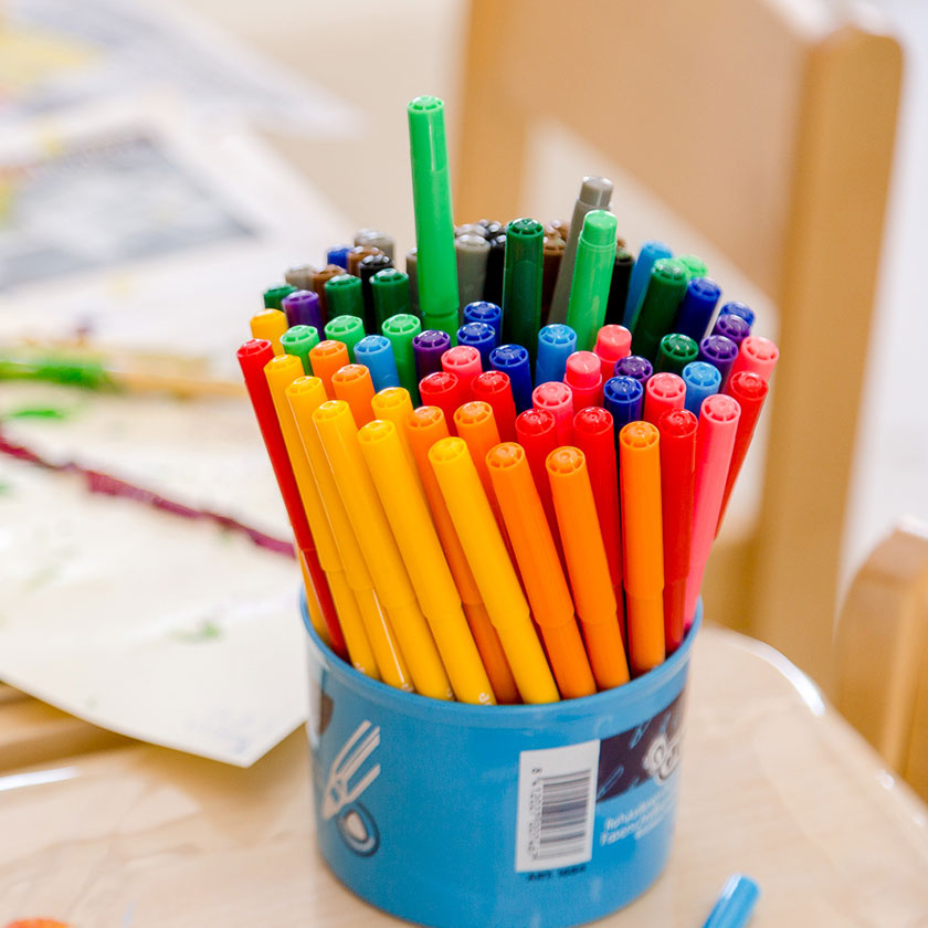A pot of colourful felt tip pens at Spotted Frog Preschool